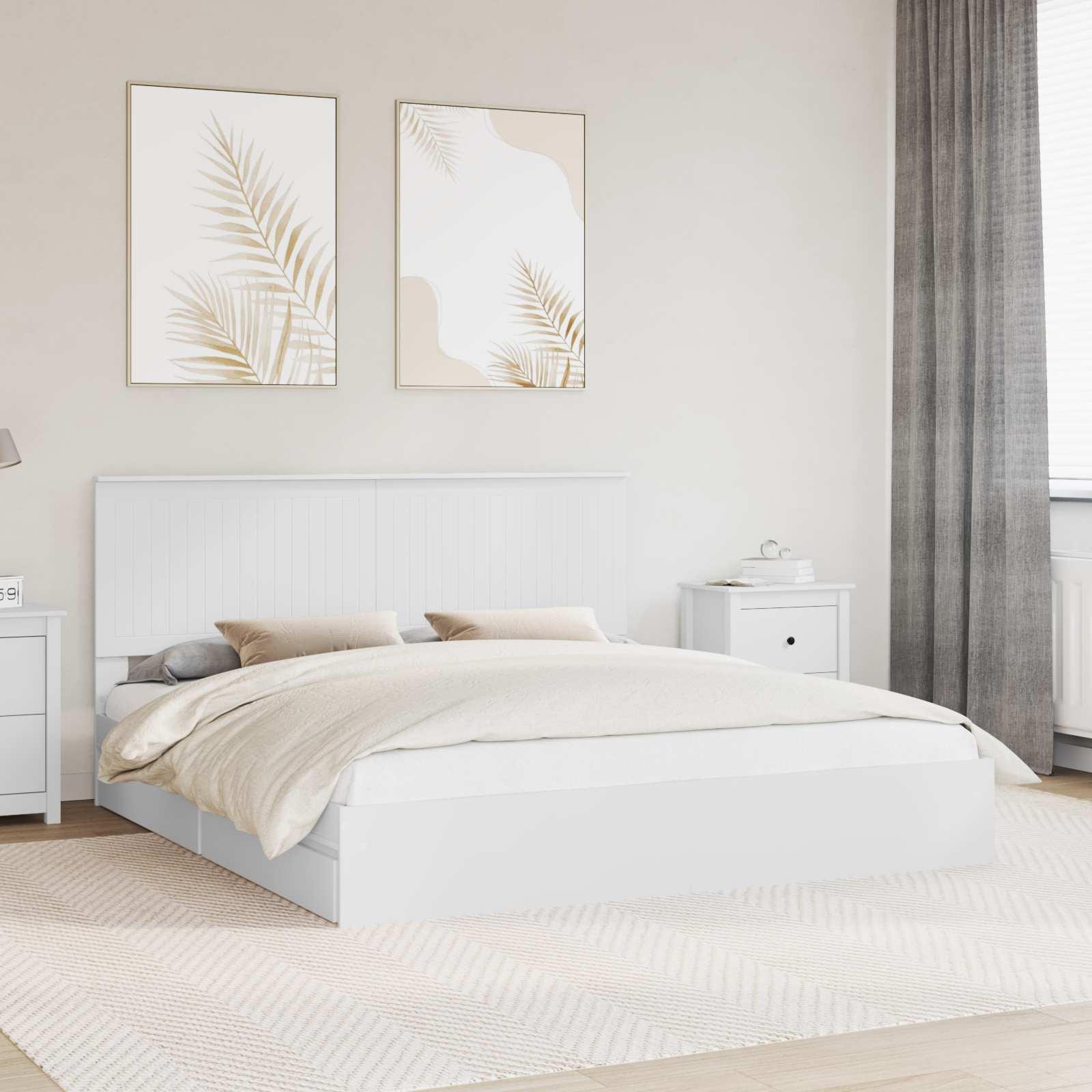 Opbevaringsseng med skuffe Hvid 180 x 200 cm Konstrueret træ billede