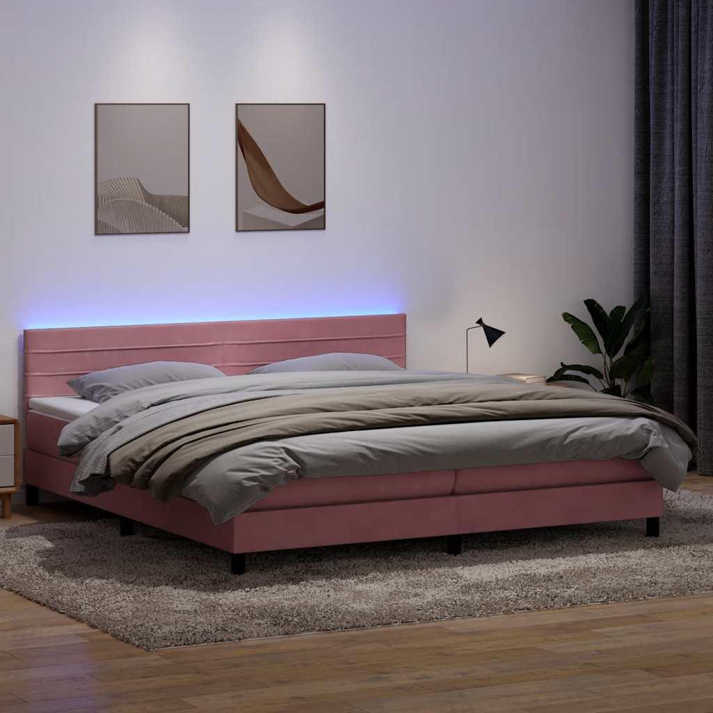 Kontinentalseng med madras og LED-lys 180x210 cm fløjl lyserød billede