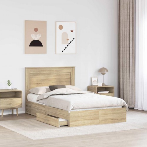 Opbevaringsseng 120x200 cm i sonoma eg - konstrueret træ med lamelbund og skuffer