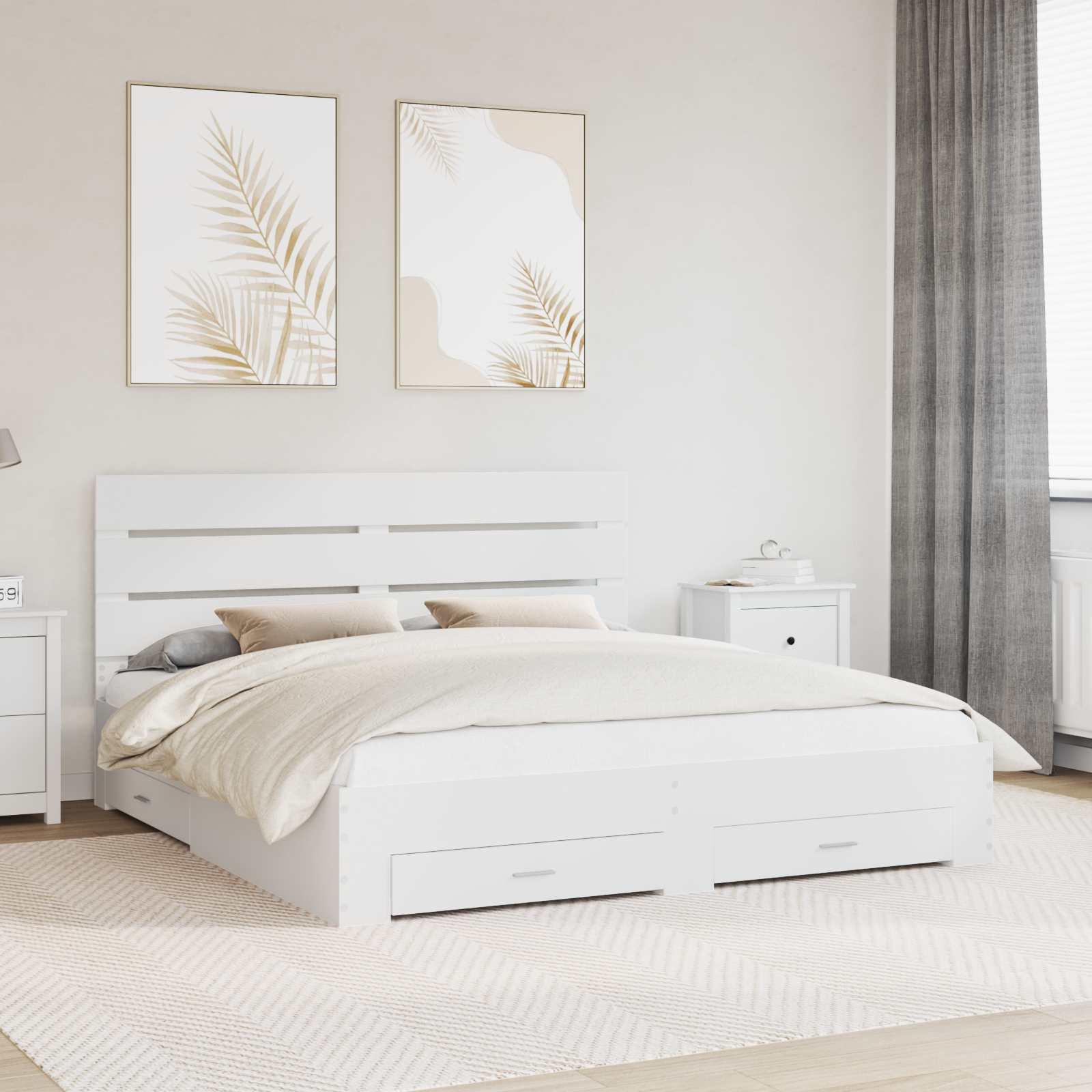 Sengestel med skuffe Hvid 180 x 200 cm Konstrueret træ billede