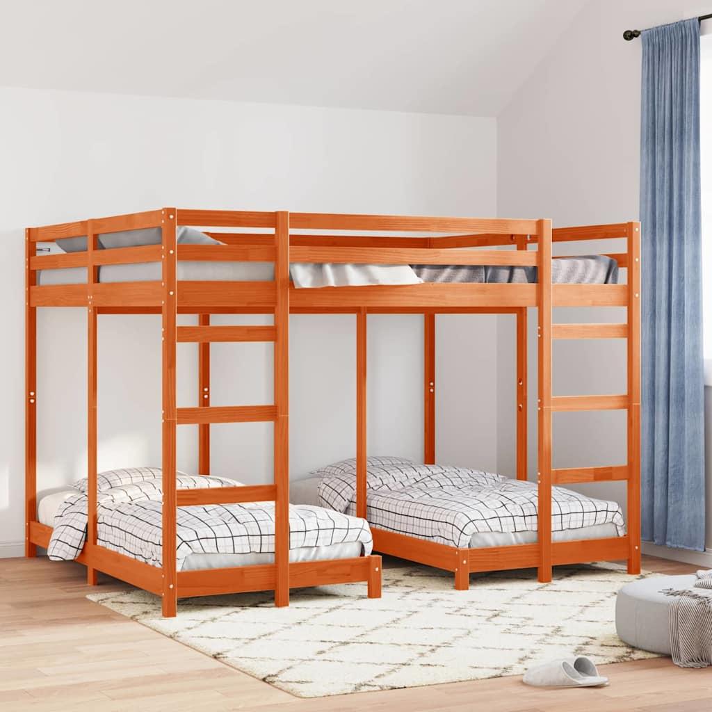 Trippel køjesengramme Gyldenbrun 160 x 200 cm Massiv fyrretræ billede