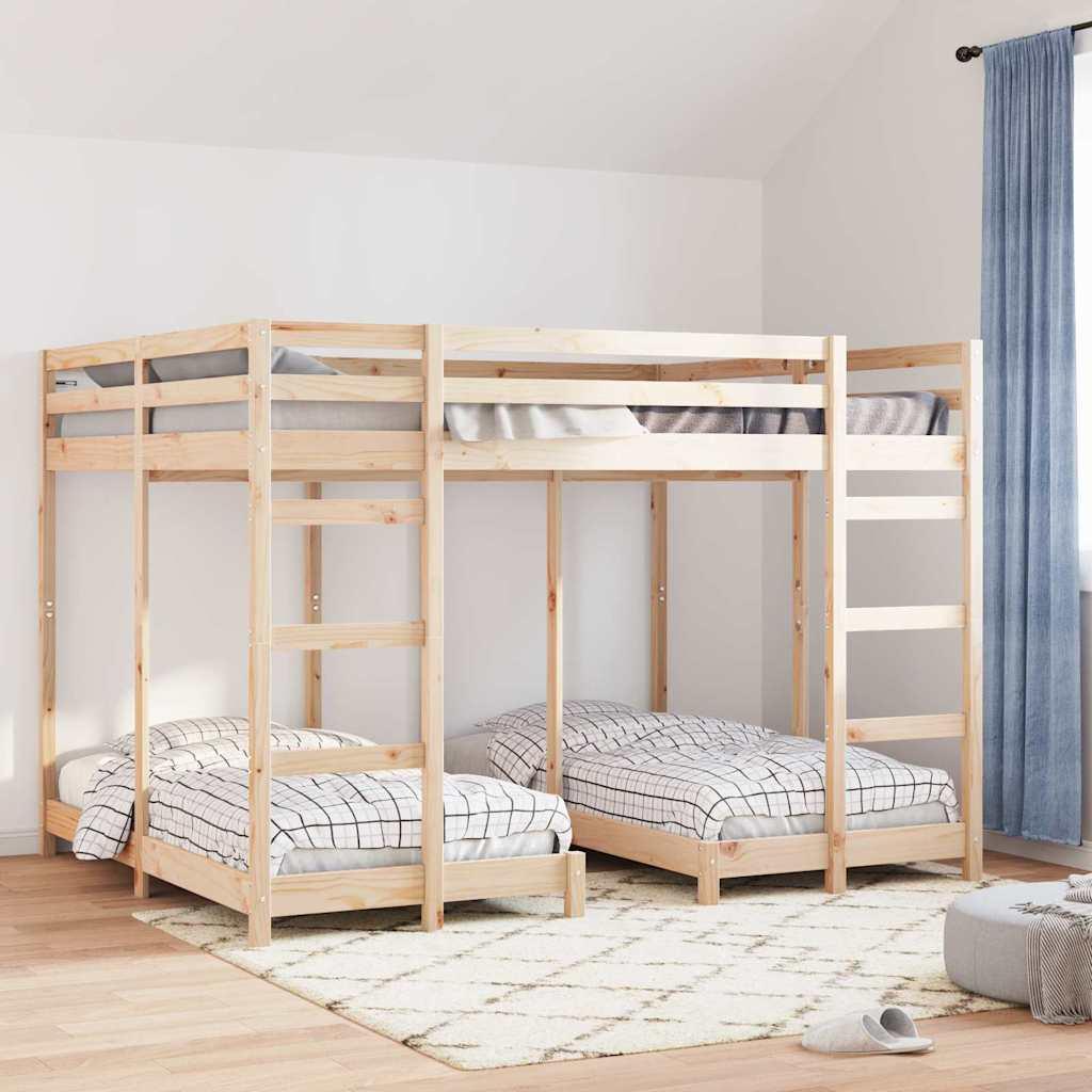 Trippel køjesengramme Brun 160 x 200 cm Massiv fyrretræ billede