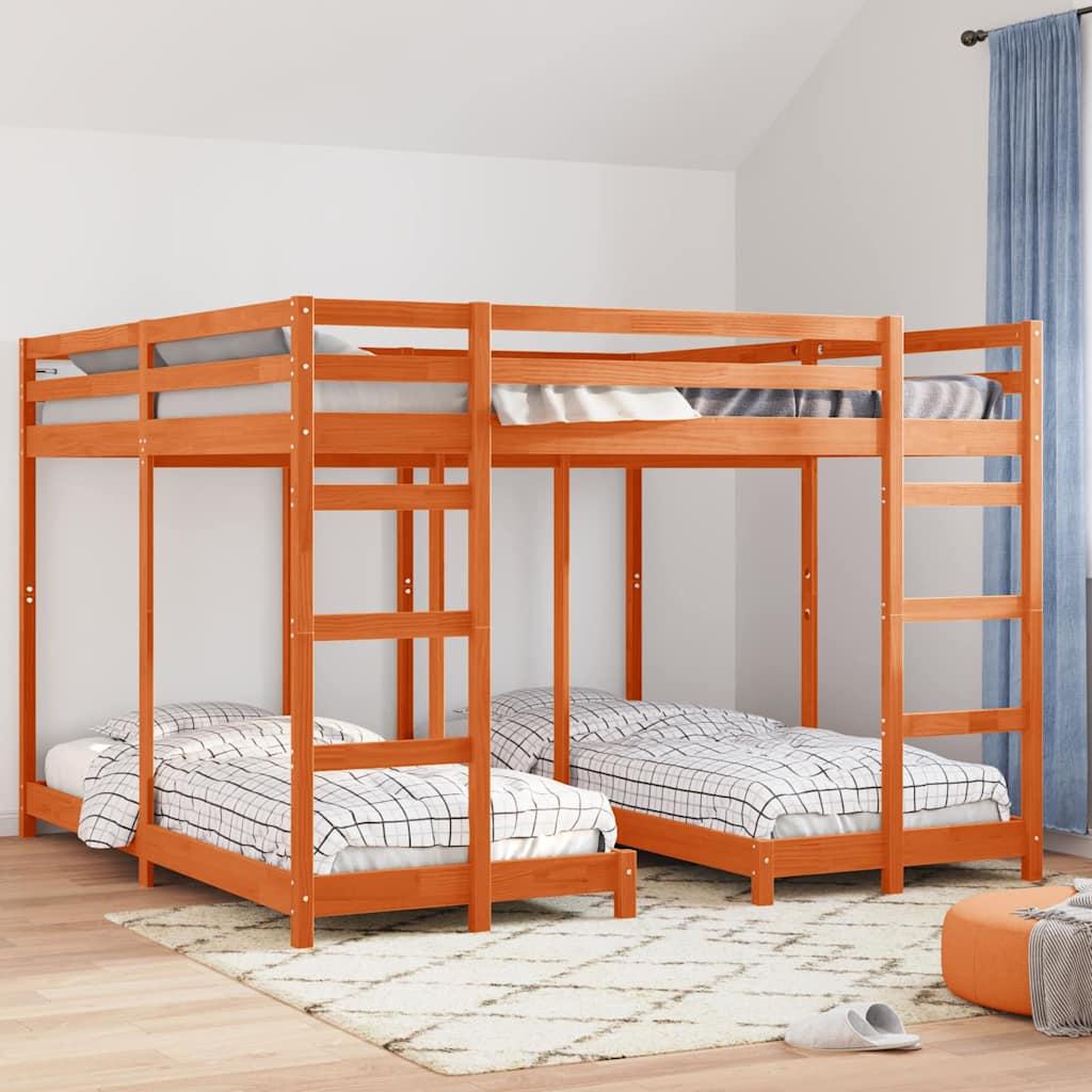 Trippel køjesengramme Voks brun 200 x 200 cm Massiv fyrretræ billede