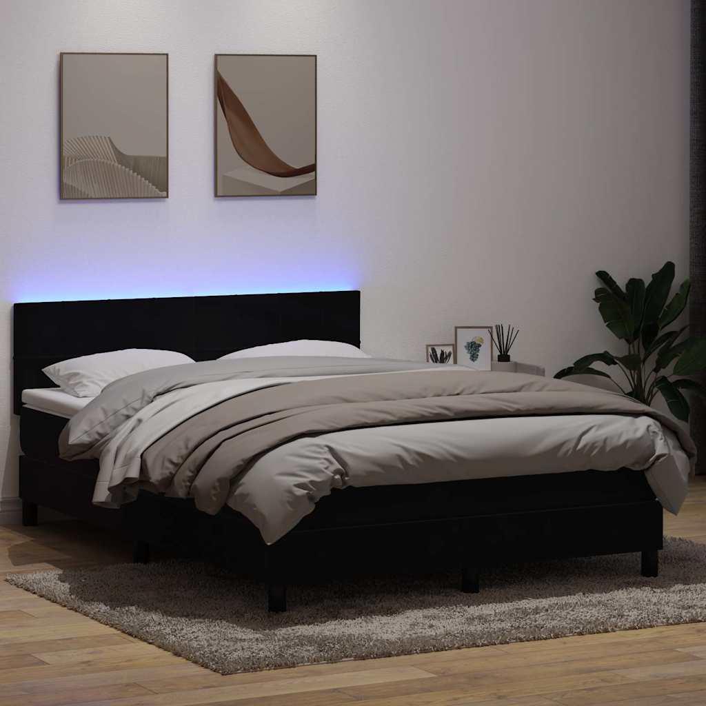 Kontinentalseng med madras og LED-lys 160x210 cm fløjl sort billede