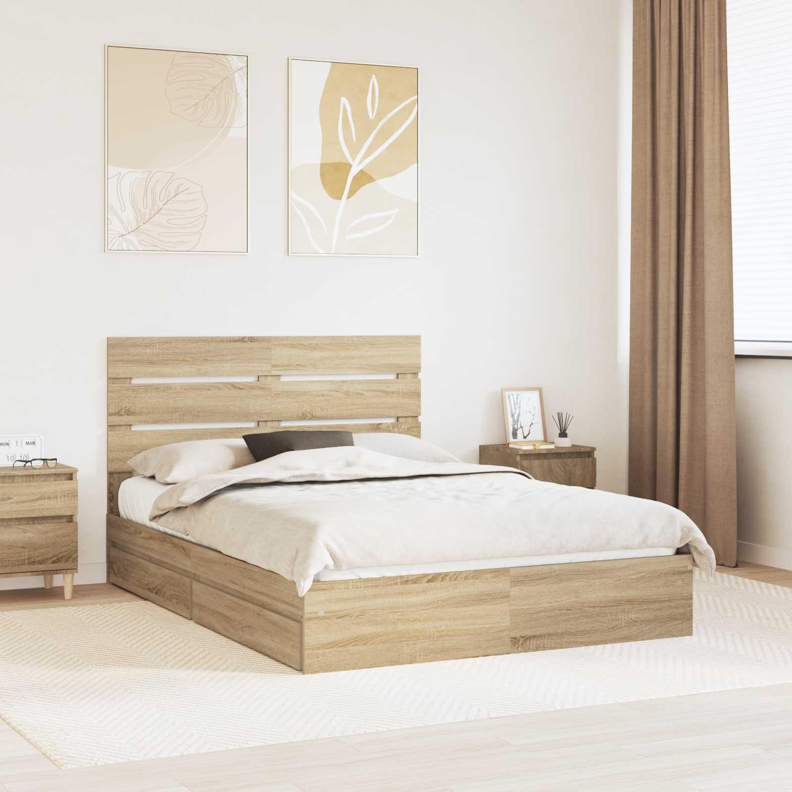 Opbevaringsseng Sonoma eg 140 x 200 cm Konstrueret træ billede
