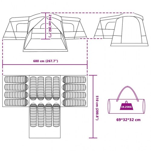 Telt med tag med opbevaring Grå og orange 680 x 510 x 210 cm
