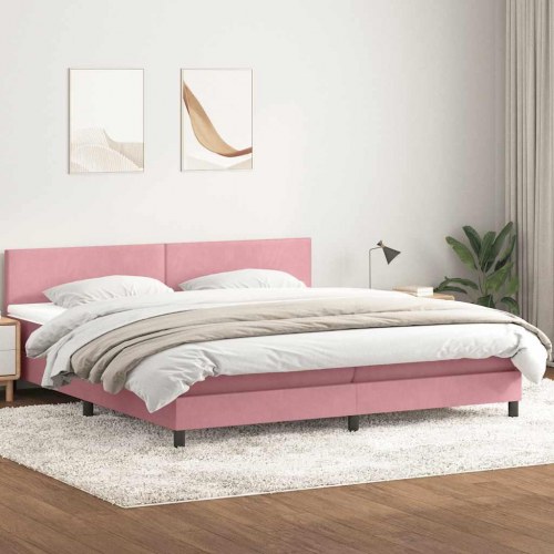 Kontinentalseng med pocketmadras og topmadras 180×210 cm - fløjl, lyserød