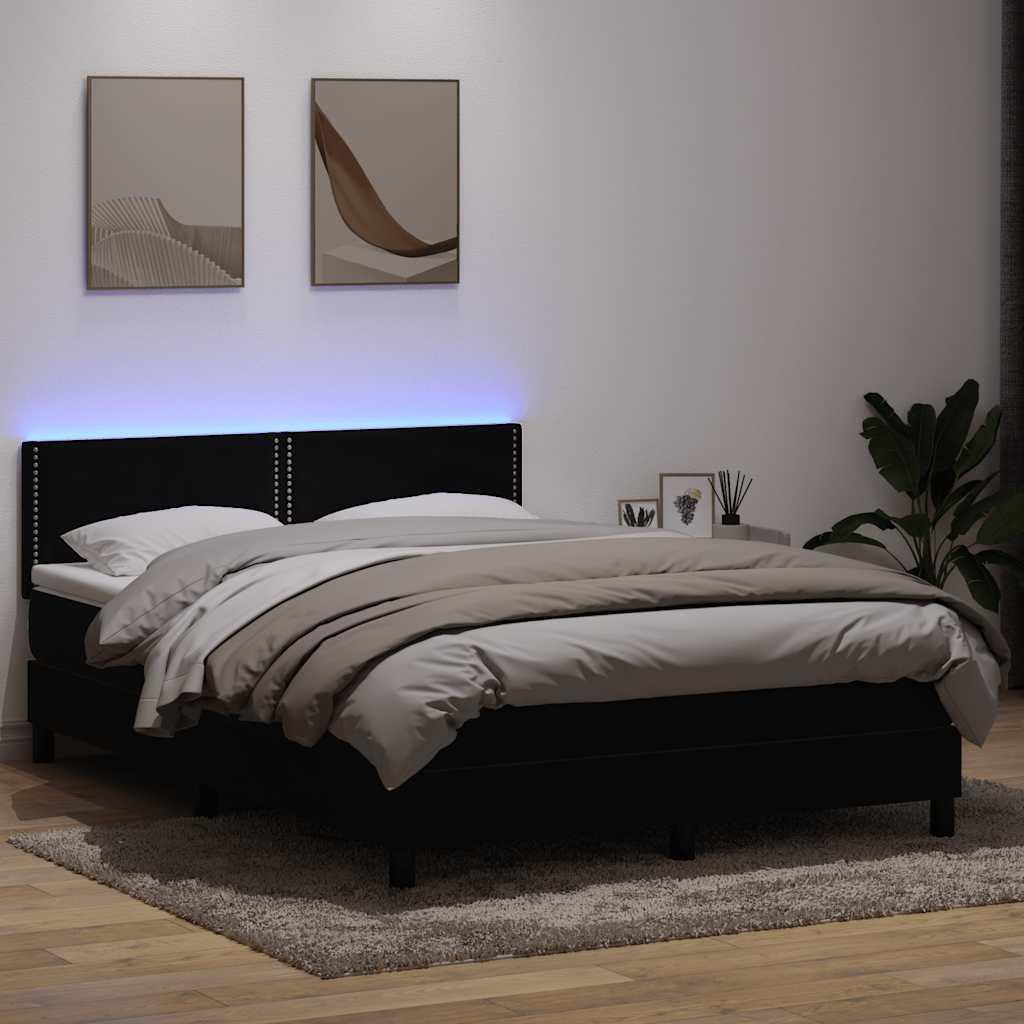 Kontinentalseng med madras og LED-lys 160x210 cm fløjl sort billede