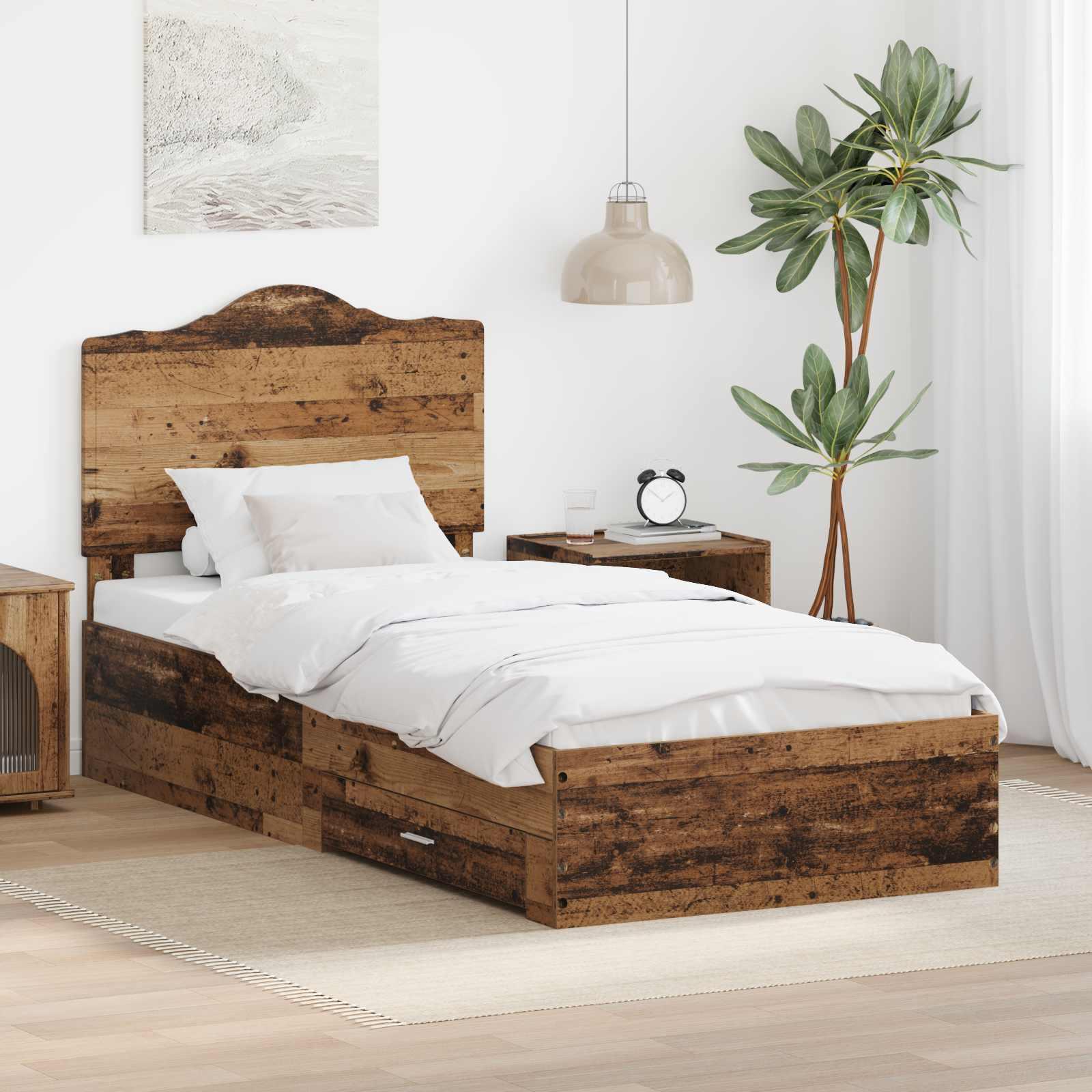 Sengestel med skuffe Gammelt træ 100 x 200 cm Konstrueret træ billede