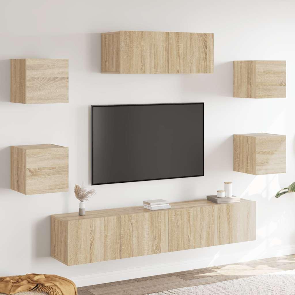 Tv-skabssæt 7 dele konstrueret træ sonoma-eg billede