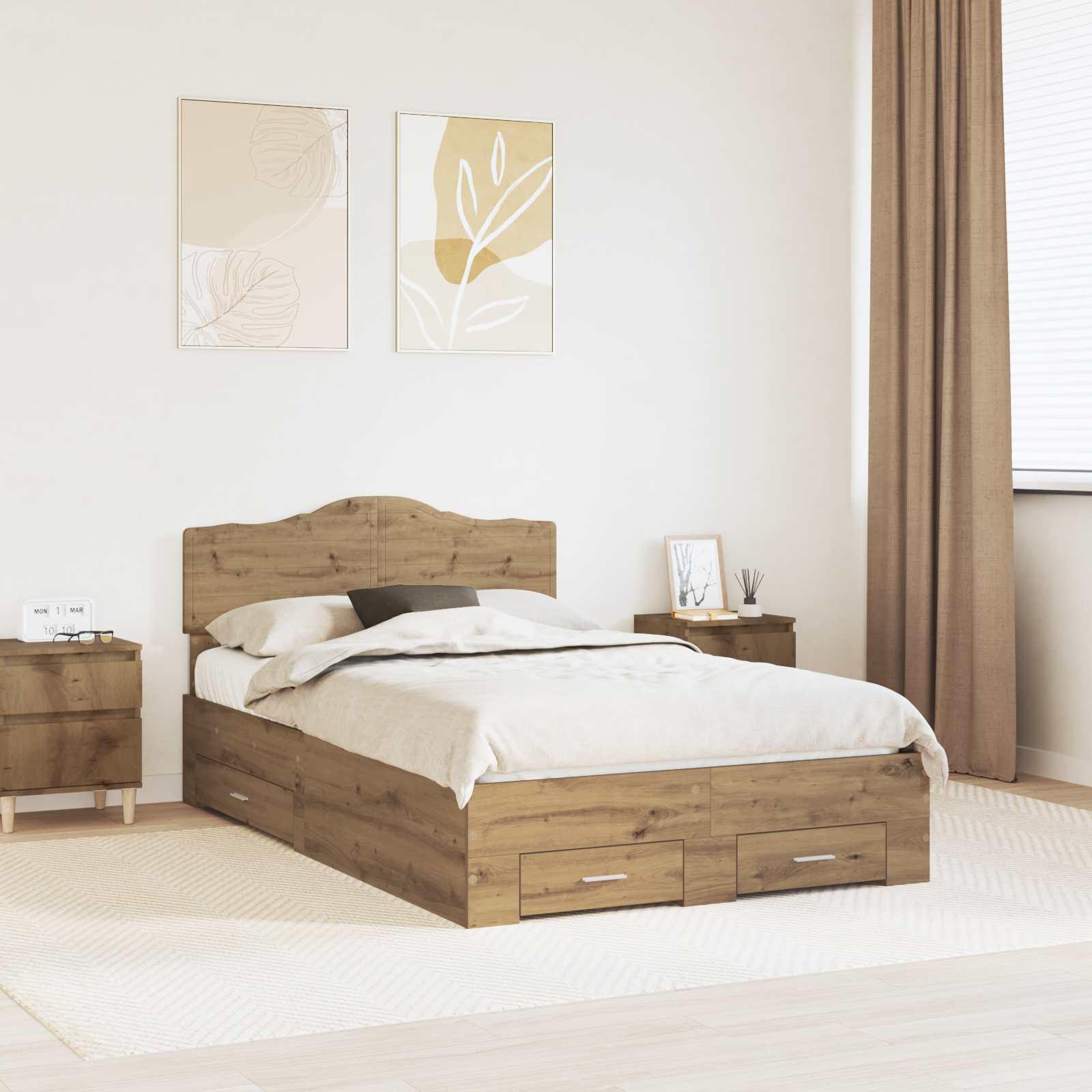 Sengestel Artisan Egetræ 120 x 190 cm Konstrueret træ billede