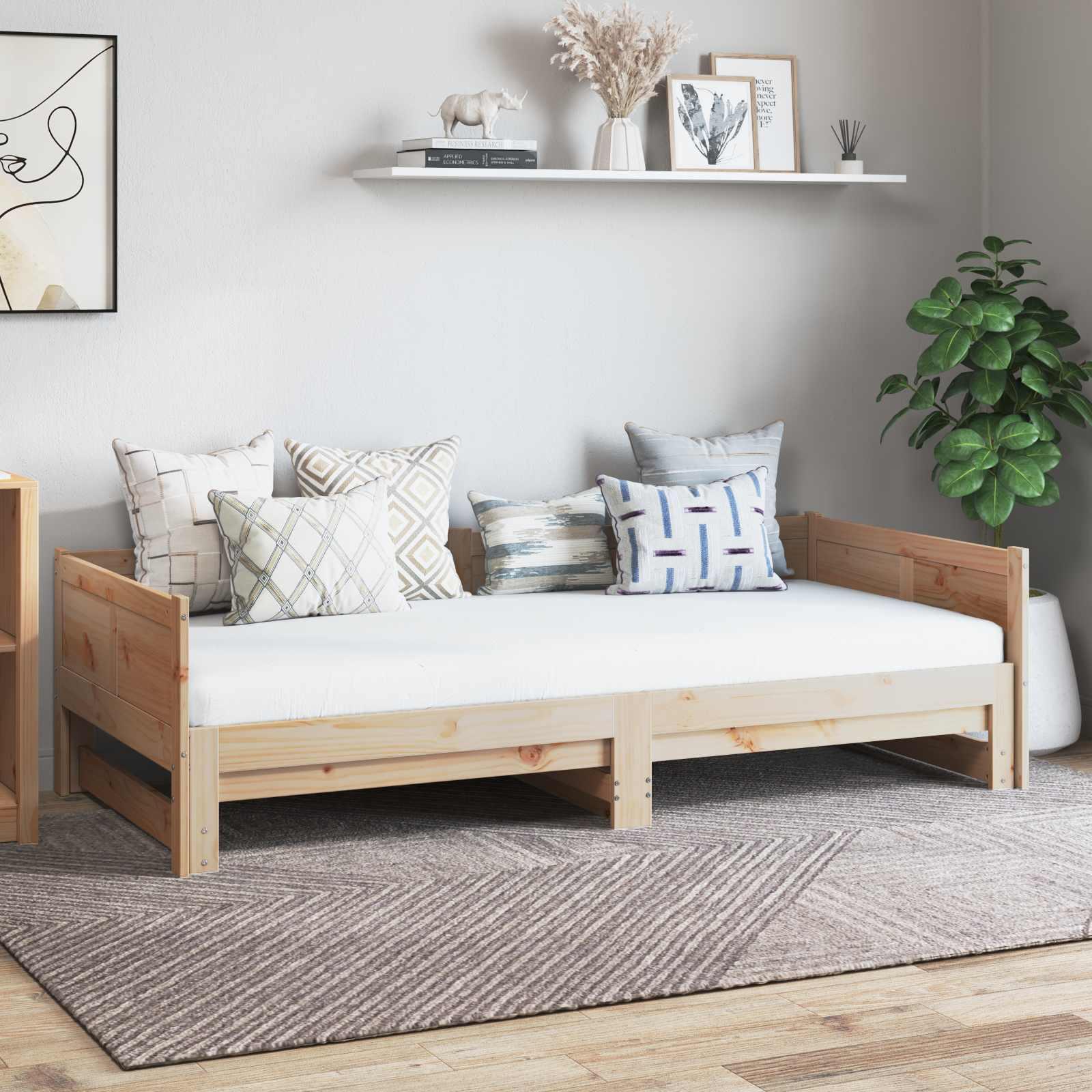 Utrækkelig Dag-seng Naturfarvet 180 x 200 cm Massiv fyrretræ billede