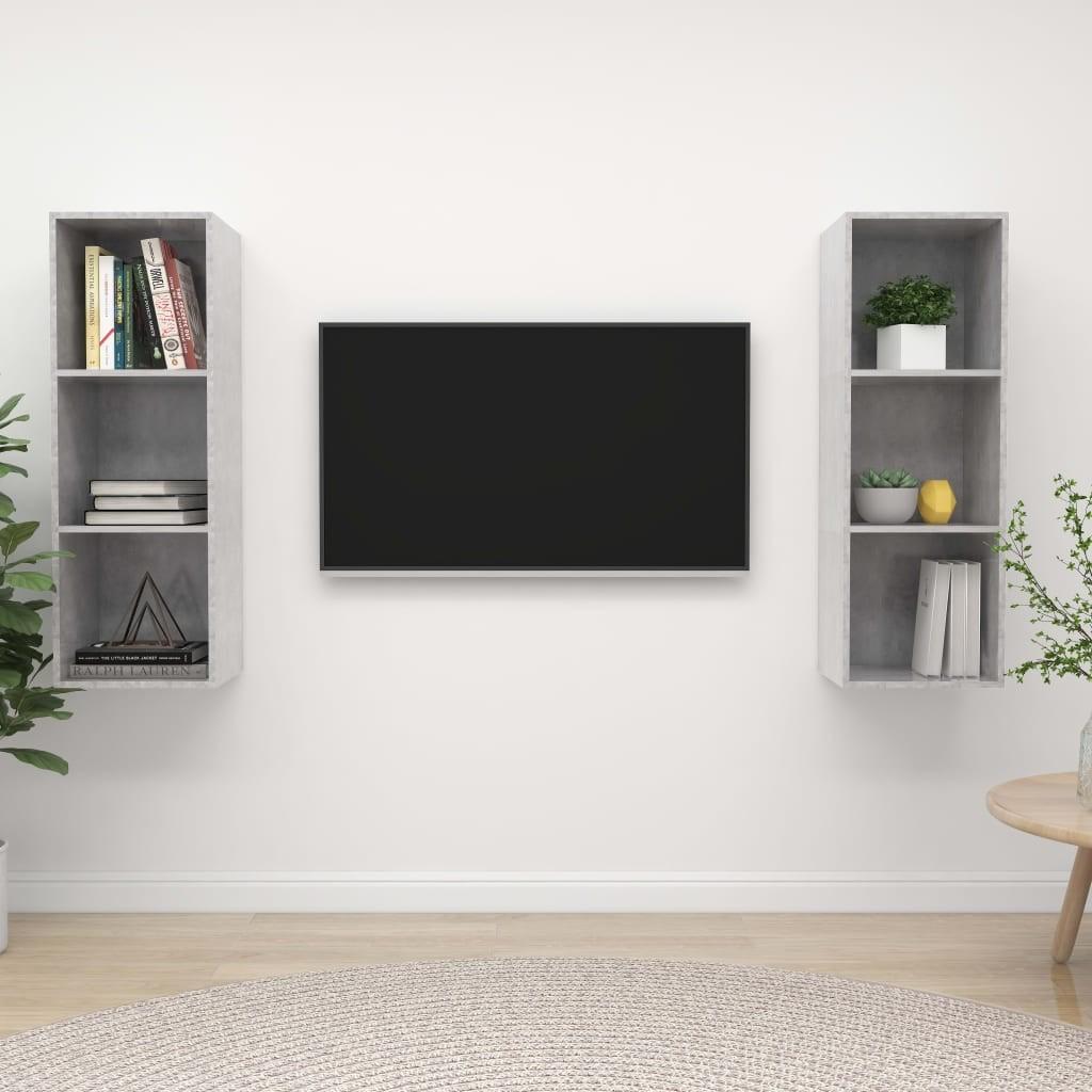 Væghængte tv-skabe 2 stk. spånplade betongrå