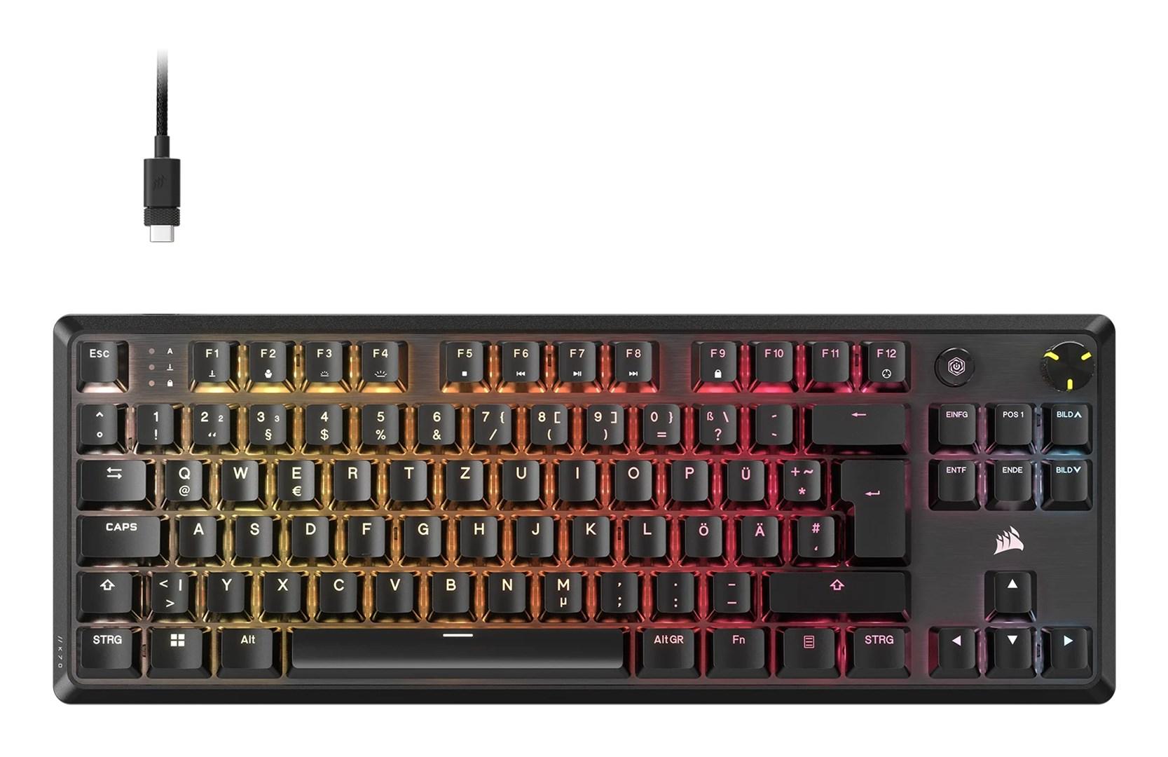 Gaming tastatur Corsair K70 Core TKL - mekanisk, RGB, USB-C, QWERTZ (tysk), sort billede