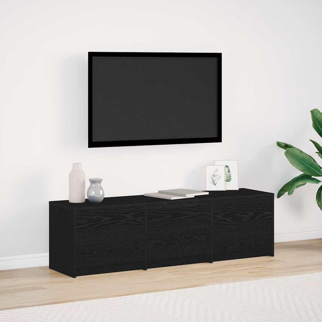 TV skab med LED lys Sort eg 140 x 34 x 40 cm Konstrueret træ billede