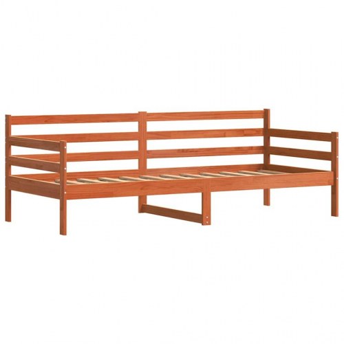 Dagbed med hovedgærde - voks brun massiv fyrretræ, 205 × 87,5 cm