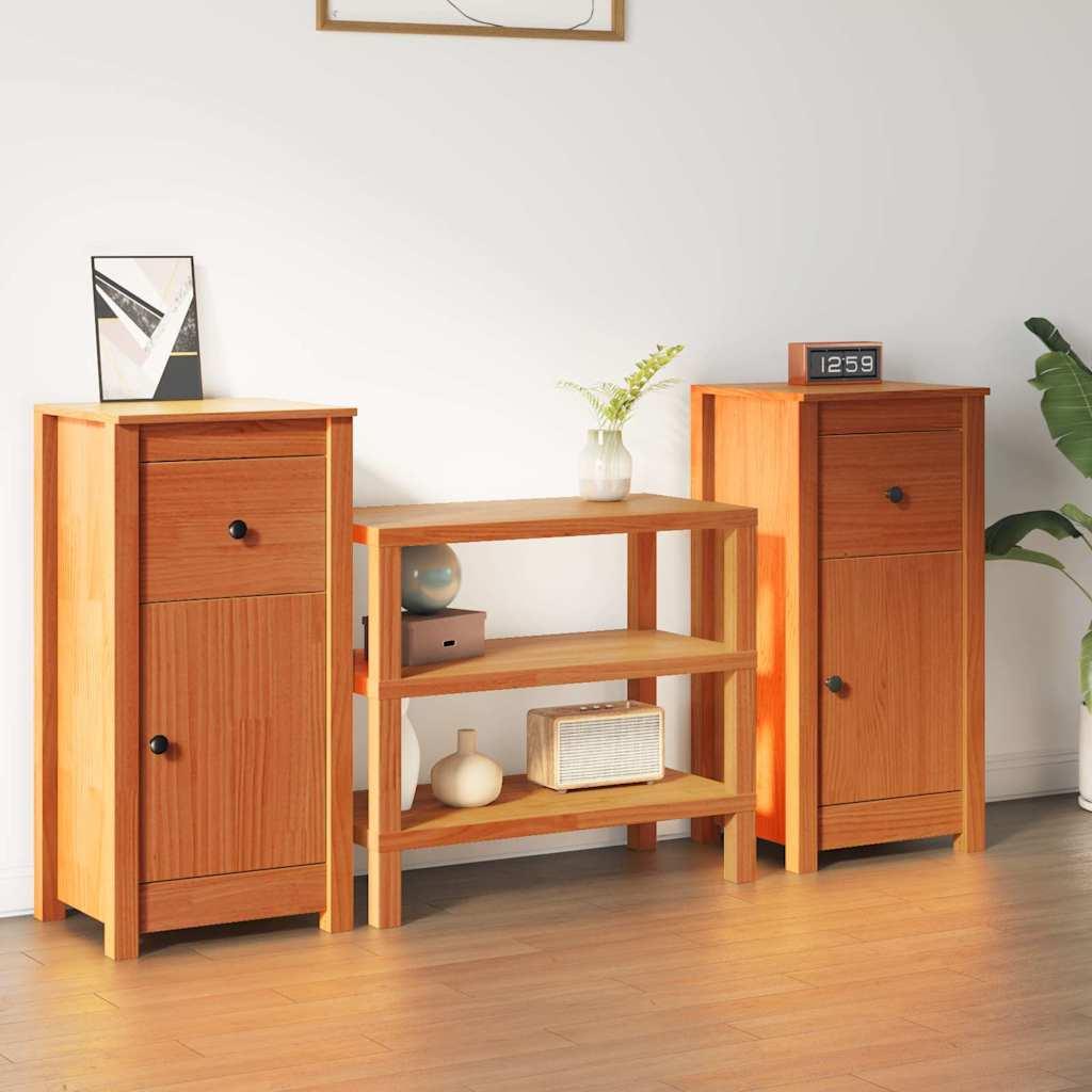 Sidebord 2 stk Voks brun 39 x 34,5 x 80 cm Massiv fyrretræ billede