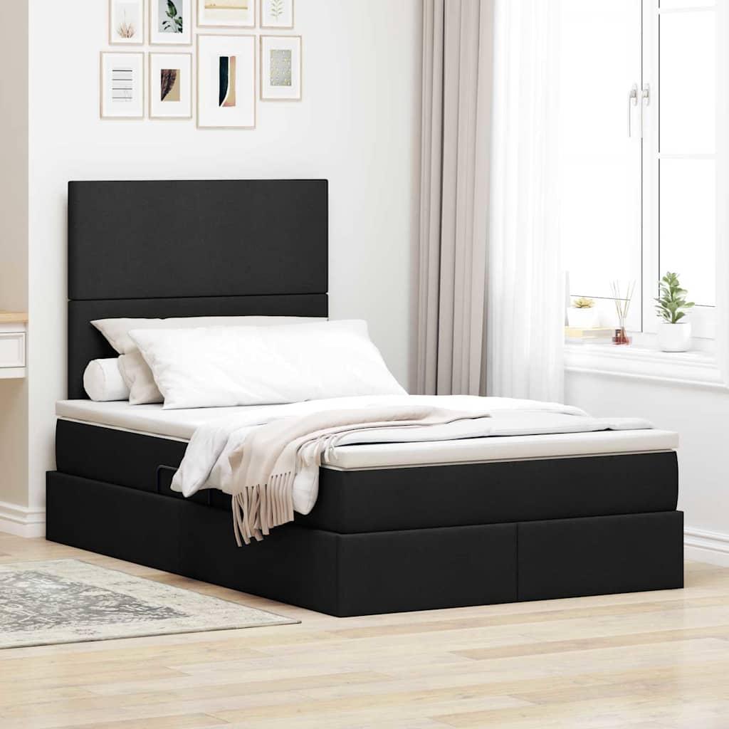 Seng med opbevaring og LED Sort 120 x 190 cm Polyester billede