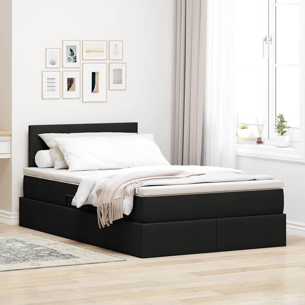 Seng med opbevaring og LED med madras Sort 120 x 190 cm Stof billede