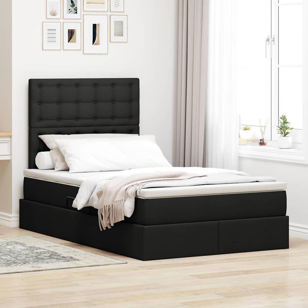 Seng med opbevaring og LED Sort 120 x 190 cm Polyester billede