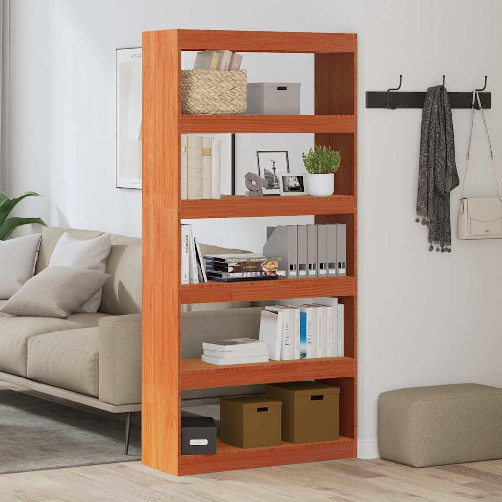 Bogskab Voks brun 80 x 30 x 167,5 cm Massiv fyrretræ billede