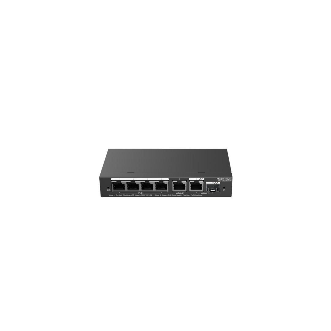 Netværksswitch Ruijie RG-ES206GS-P - Managed L2 Gigabit med PoE, sort