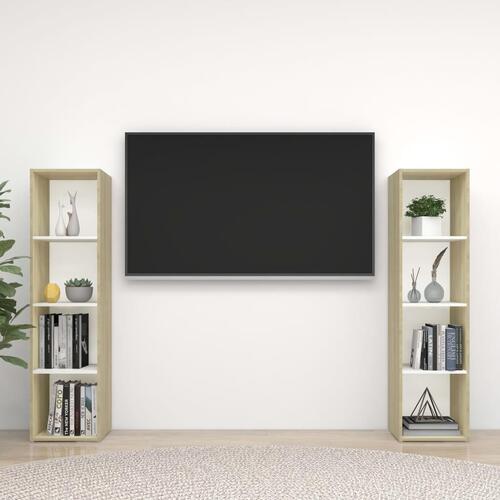 Tv-skabe 2 stk. 142,5x35x36,5 cm spånplade hvid og sonoma-eg