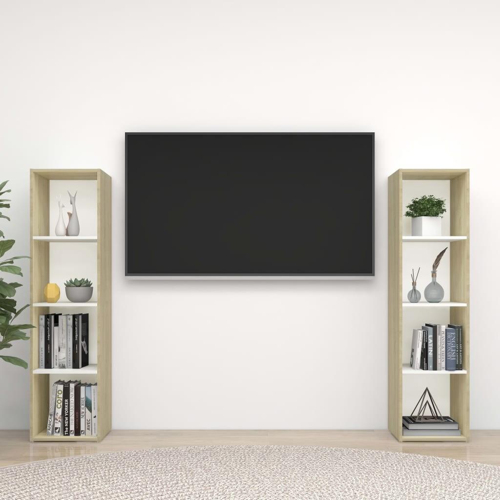 Tv-skabe 2 stk. 142,5x35x36,5 cm spånplade hvid og sonoma-eg