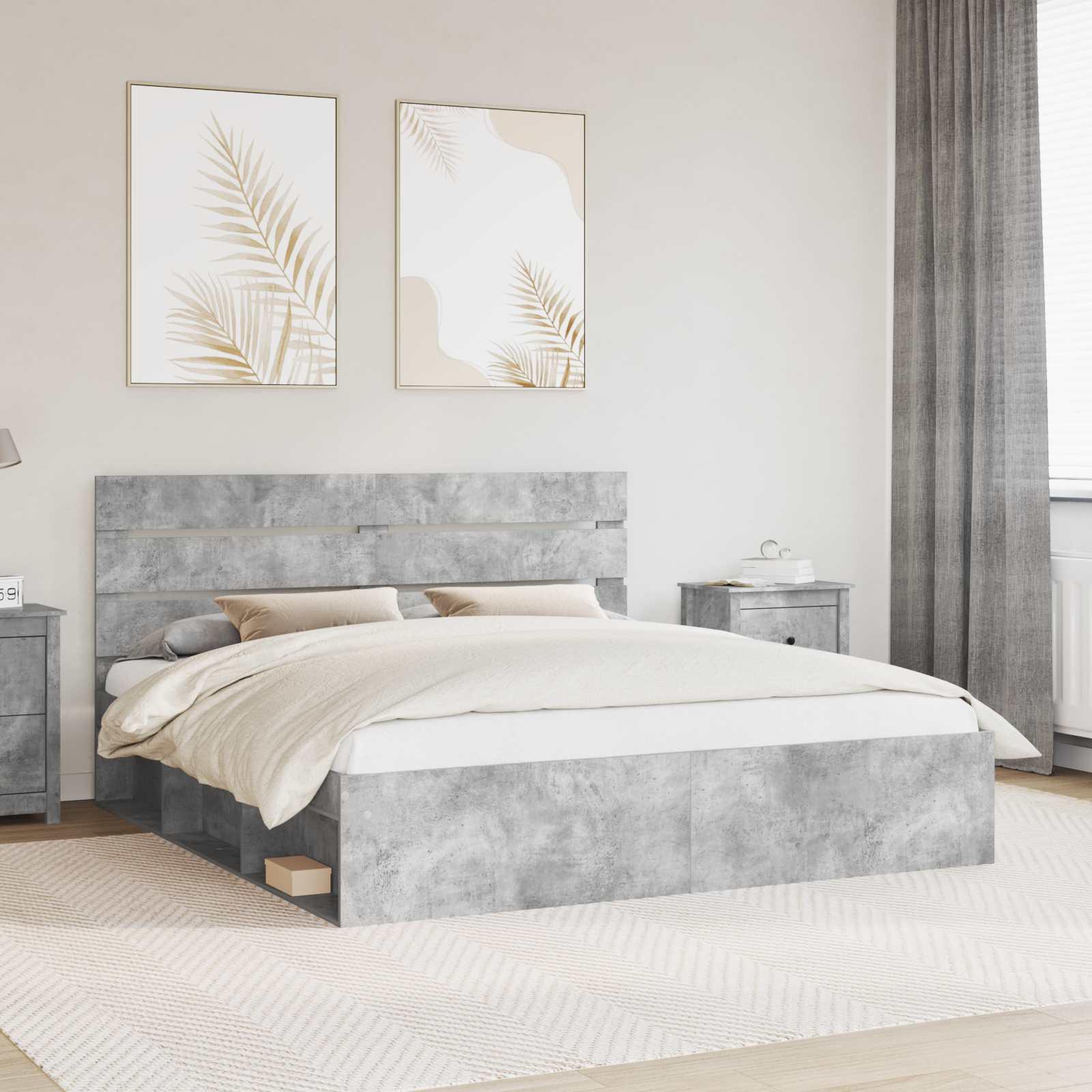 Sengestel med hovedgærde Beton 180 x 200 cm Massiv fyrretræ billede