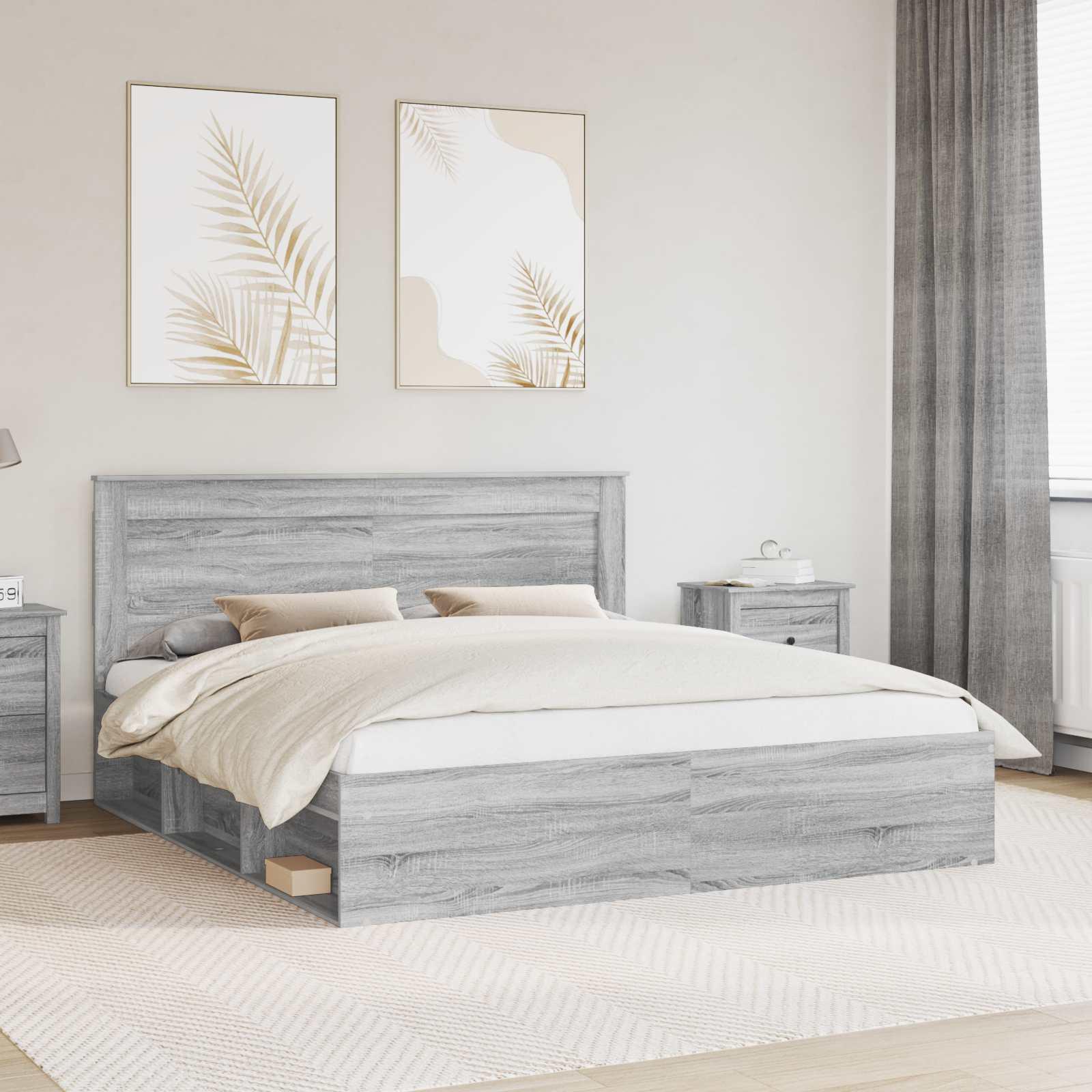 Sengestel Grå Sonoma 200 x 200 cm Massiv fyrretræ billede