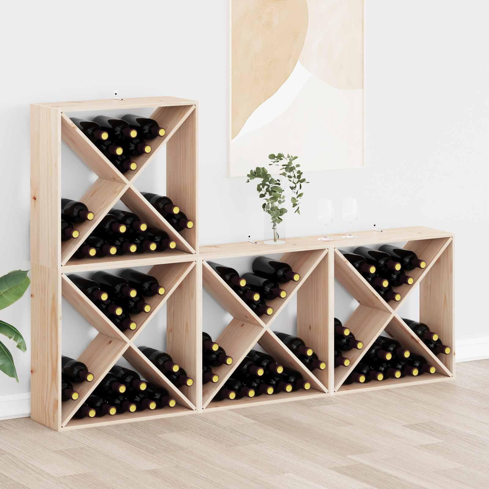Vinfad - 4 stk naturfarvet vinhylde i massiv fyr, 62 × 25 × 62 cm billede
