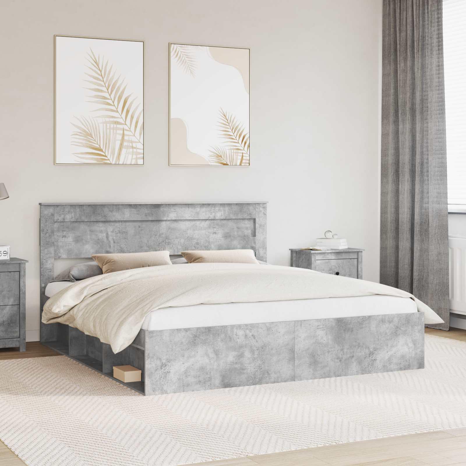 Sengestel med hovedgærde Beton 180 x 200 cm Massiv fyrretræ billede