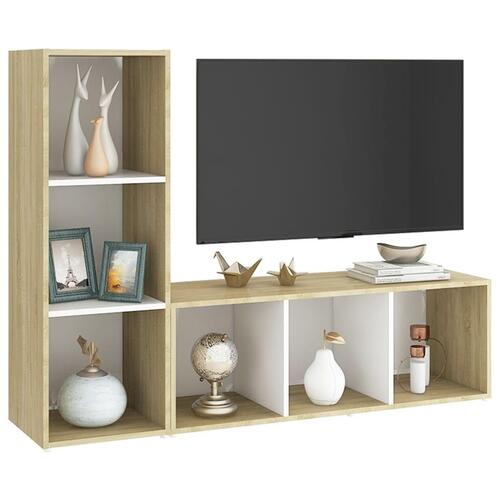 Tv-skabe 2 stk. 107x35x37 cm konstrueret træ hvid og sonoma-eg