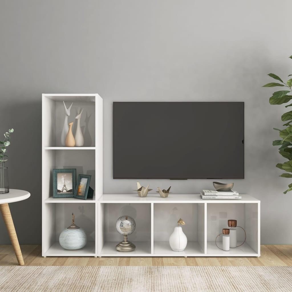 Tv-borde 2 stk. 107x35x37 cm konstrueret træ hvid højglans