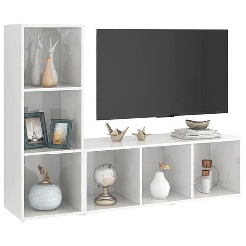 Tv-borde 2 stk. 107x35x37 cm konstrueret træ hvid højglans
