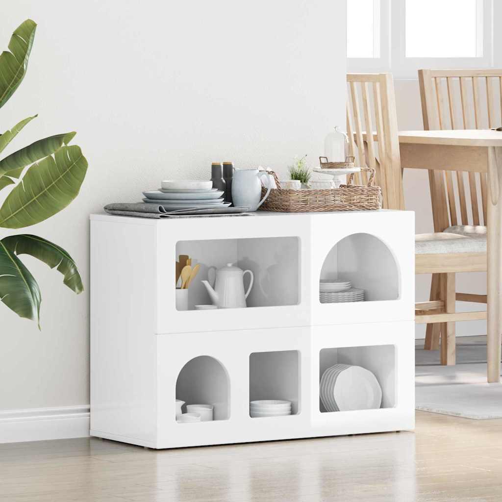 Sidebord Høj gloss hvid 80,5 x 35 x 59 cm Konstrueret træ billede