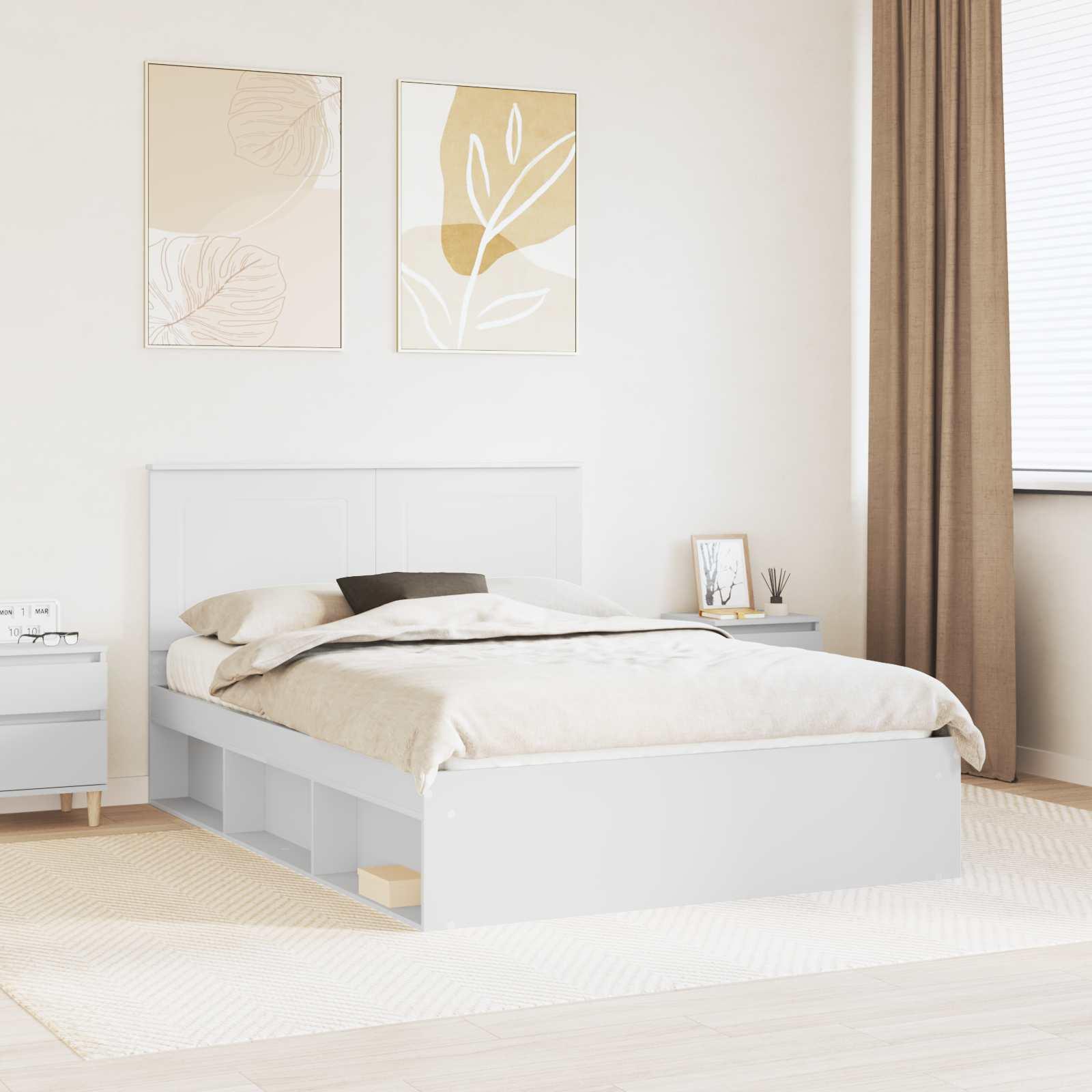 Sengestel med hovedgærde Hvid 140 x 200 cm Massiv fyrretræ billede