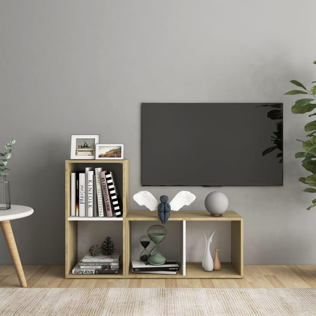 Tv-skabe 2 stk. 72x35x36,5 cm konstrueret træ hvid og sonoma-eg