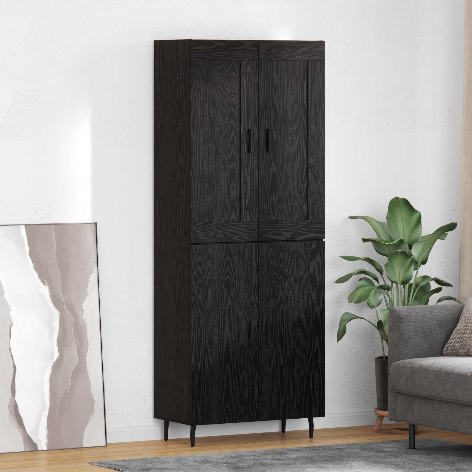 Highboard 2 stk Sort eg Ingeniørtræ og glas billede