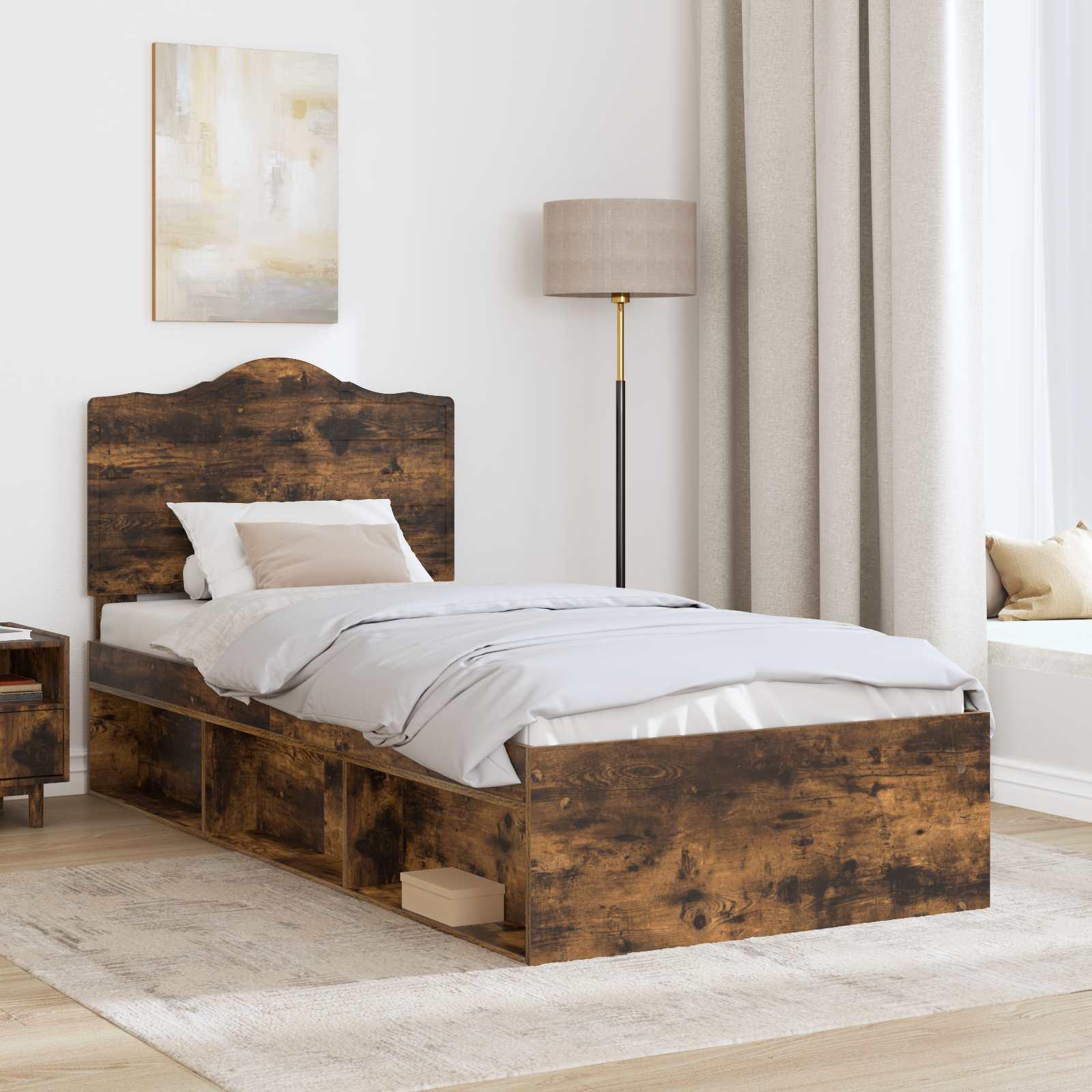 Sengestel med hovedgærde Røget eg 75 x 190 cm Massiv fyrretræ billede