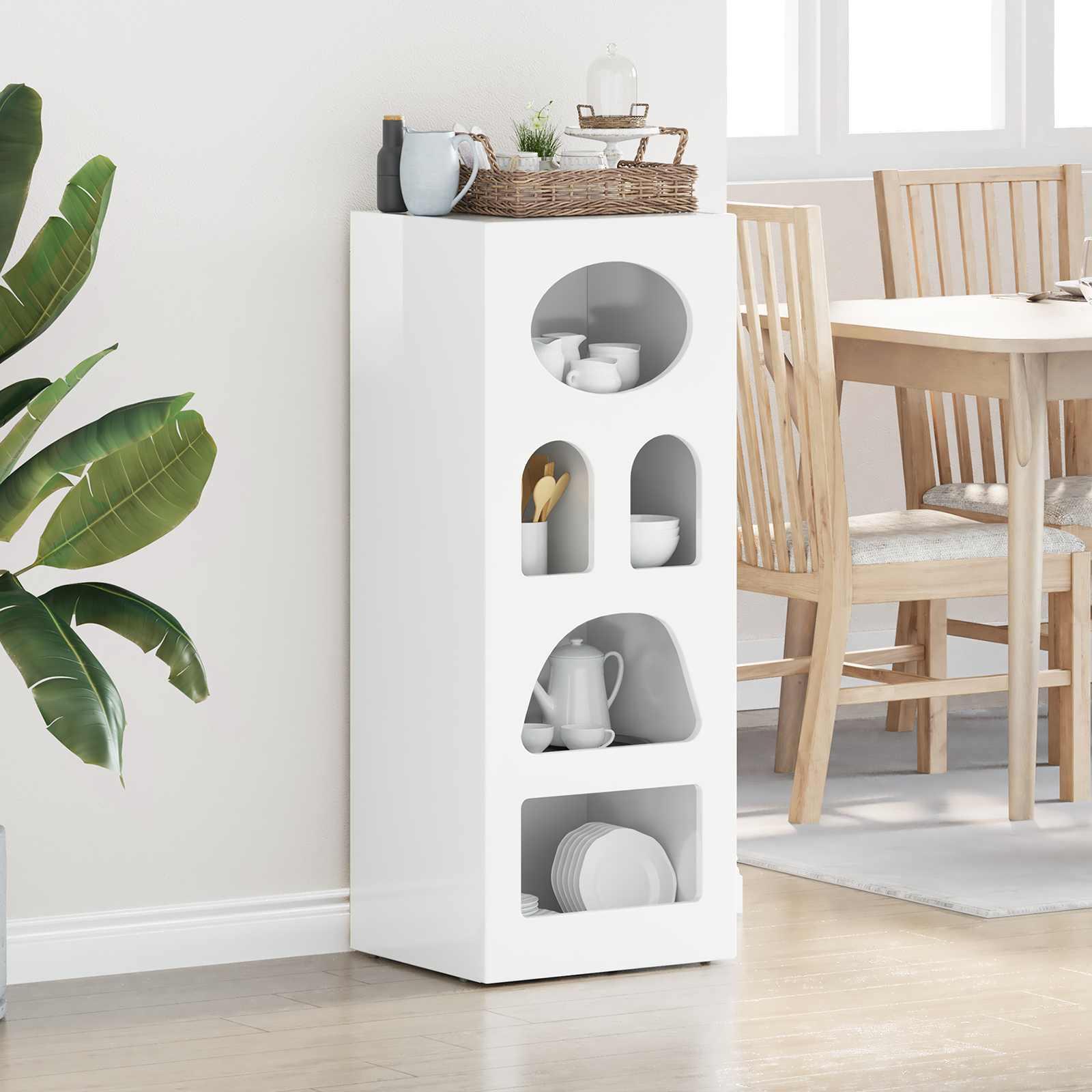 Sidebord Høj gloss hvid 40 x 35 x 100,5 cm Konstrueret træ billede