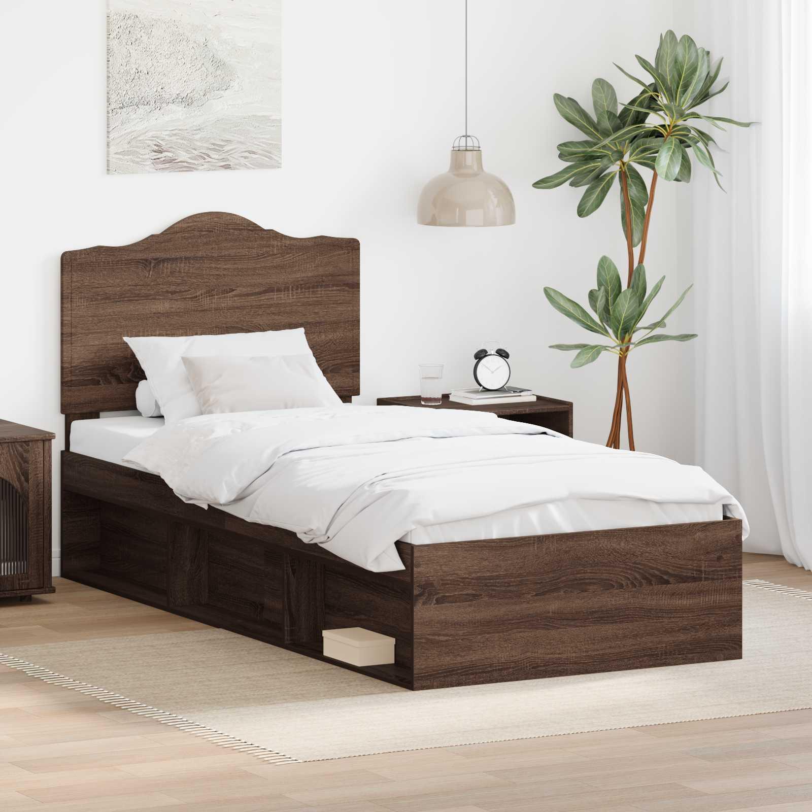 Sengestel med hovedgærde Brun eg 90 x 190 cm Massiv fyrretræ billede