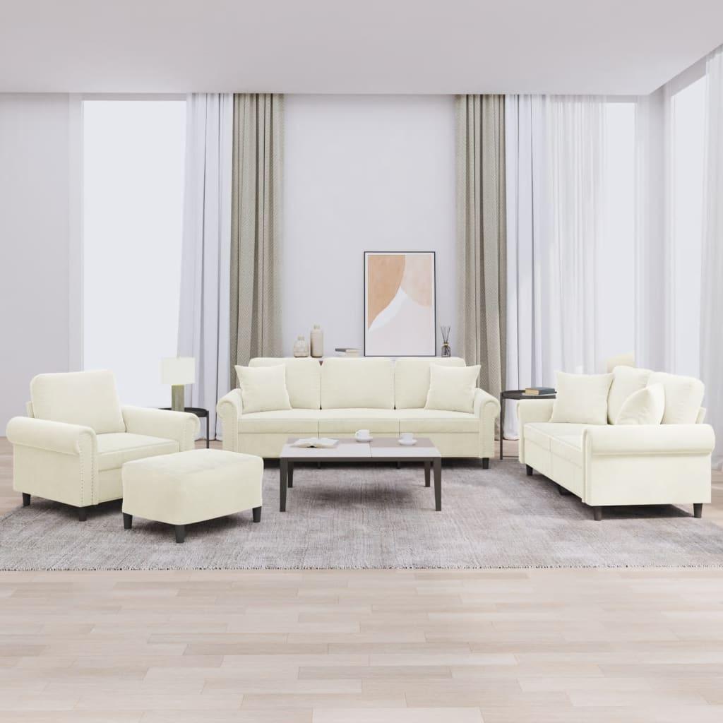 Sofasæt 4 dele med puder velour cremefarvet billede