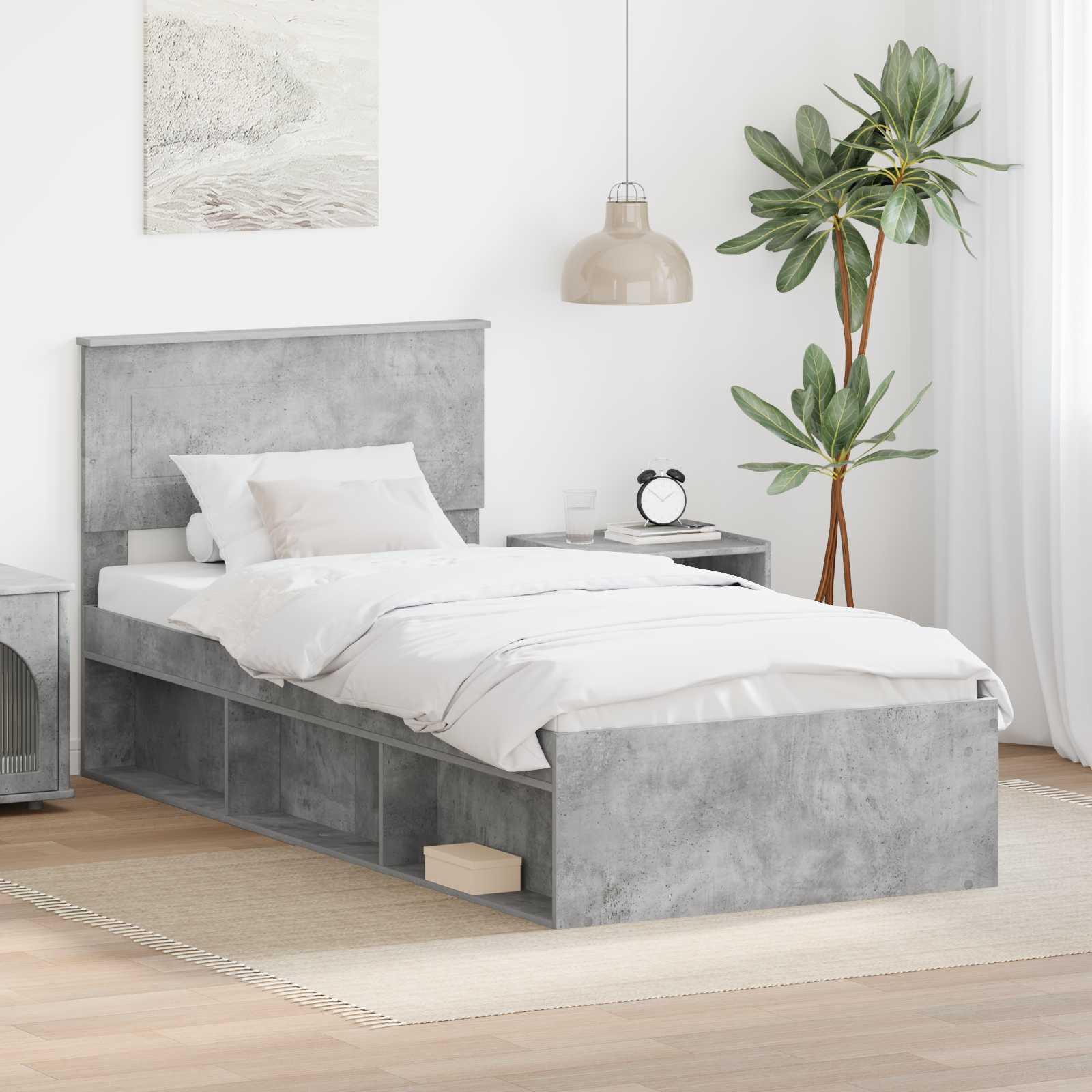 Sengestel med hovedgærde Beton Grå 75 x 190 cm Konstrueret træ billede