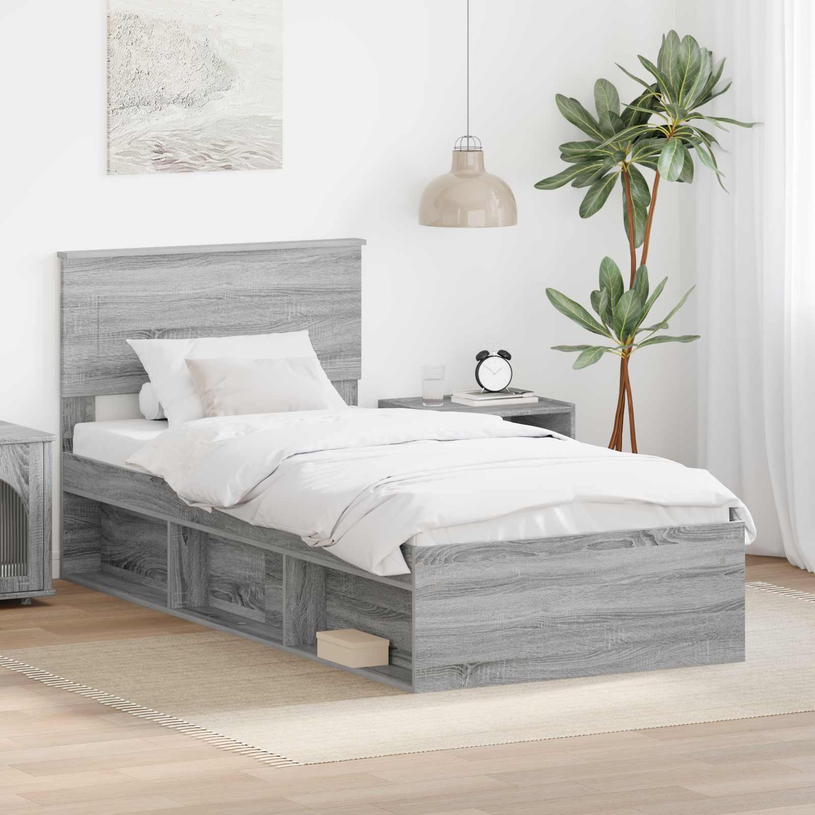 Sengestel med hovedgærde Grå Sonoma 75 x 190 cm Konstrueret træ billede