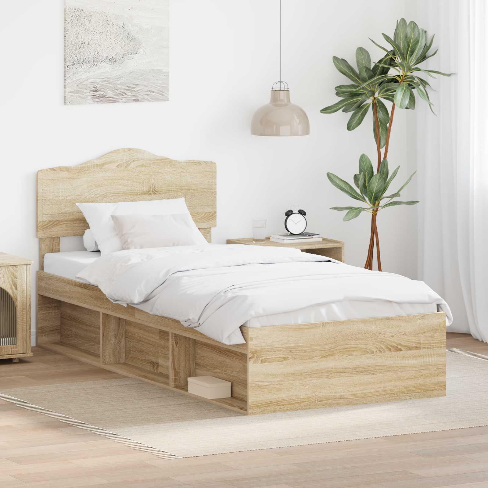 Sengestel med hovedgærde Sonoma eg 75 x 190 cm Massiv fyrretræ billede