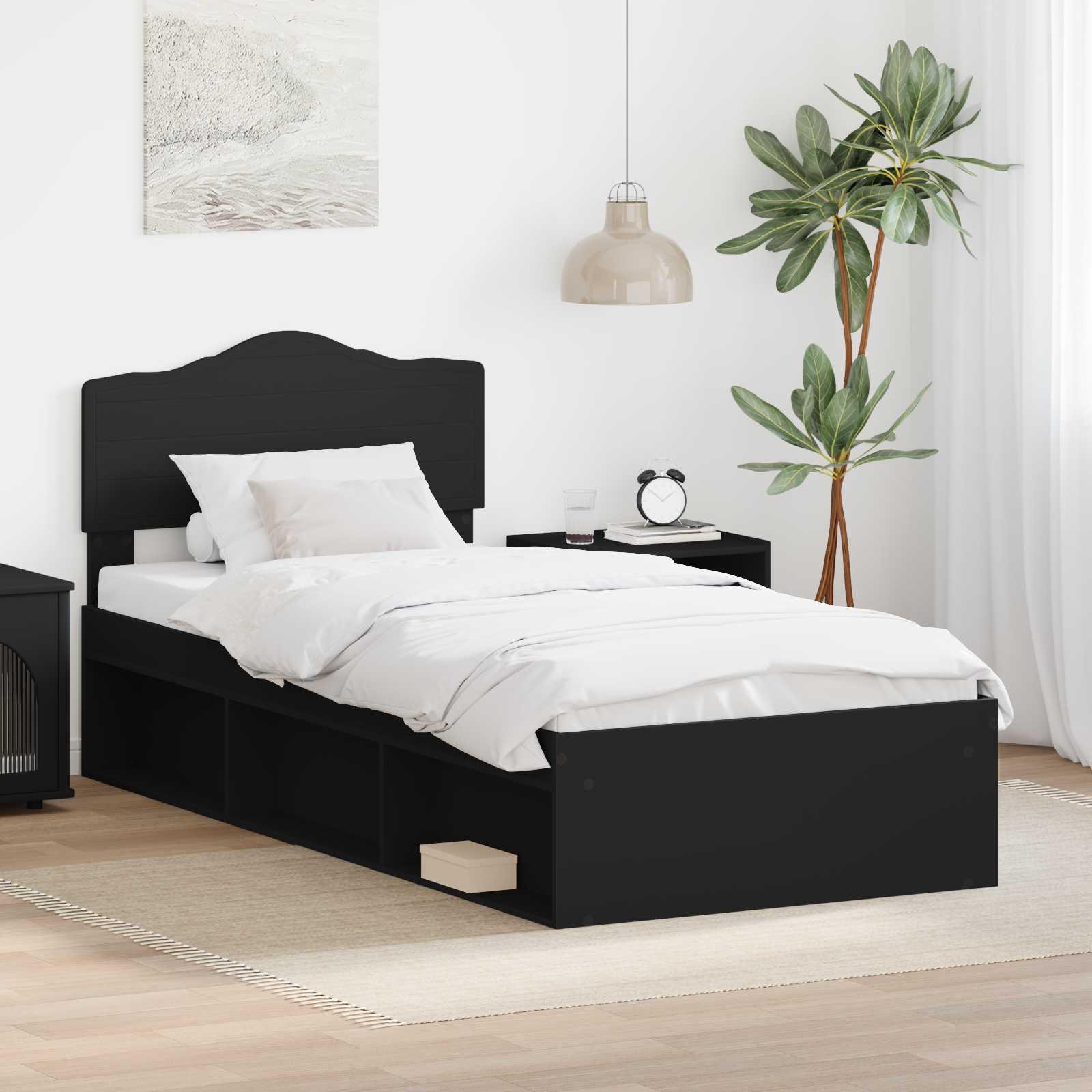 Sengestel med hovedgærde Sort 75 x 190 cm Massiv fyrretræ billede