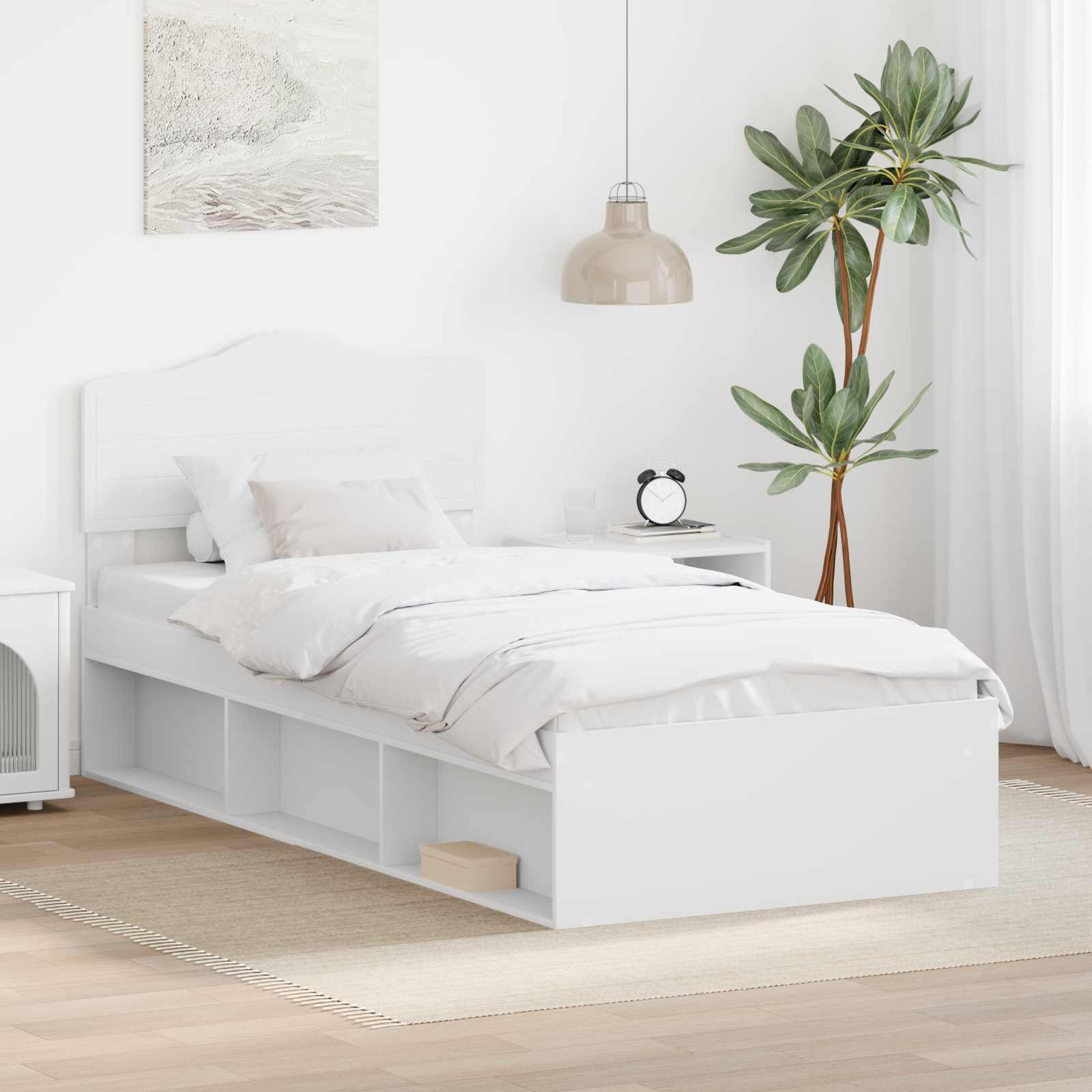 Sengestel med hovedgærde Hvid 75 x 190 cm Massiv fyrretræ billede