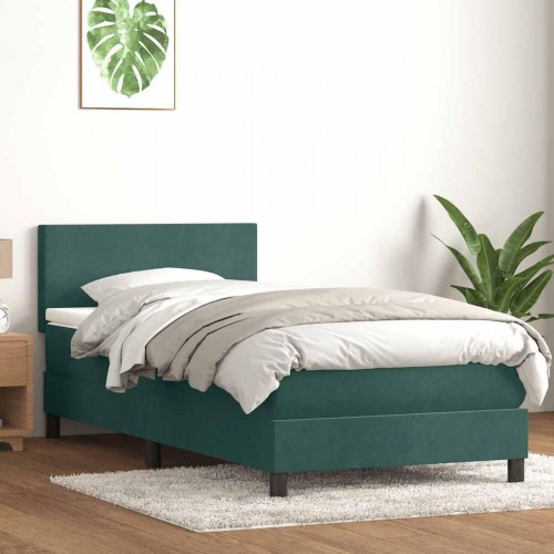 Kontinentalseng med madras mørkegrøn 90x210 cm fløjl