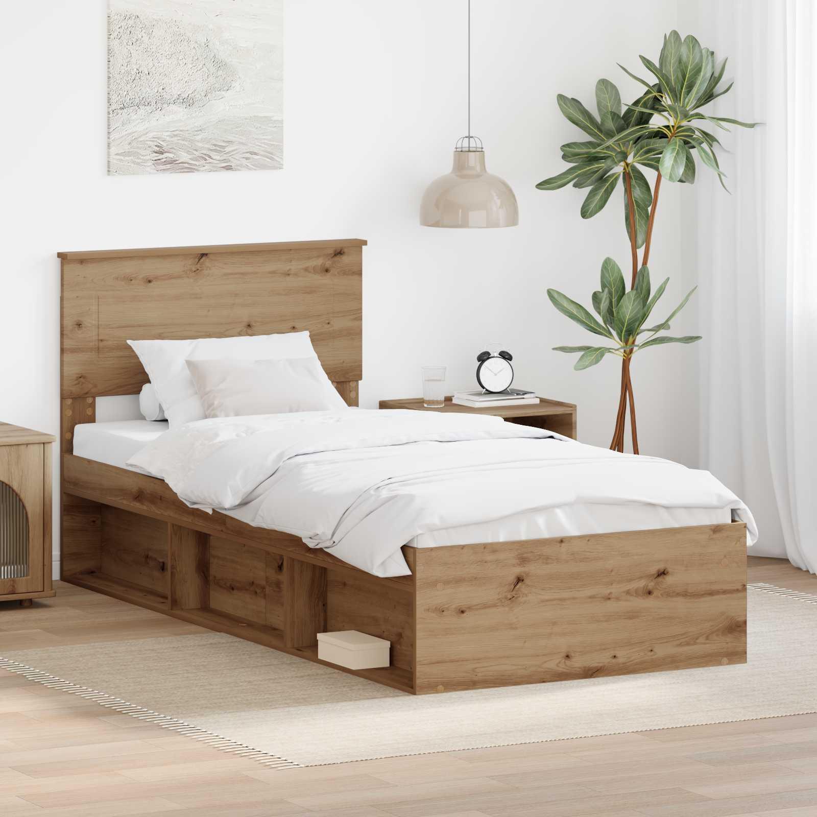 Sengestel med hovedgærde Artisan eg 90 x 190 cm Konstrueret træ billede